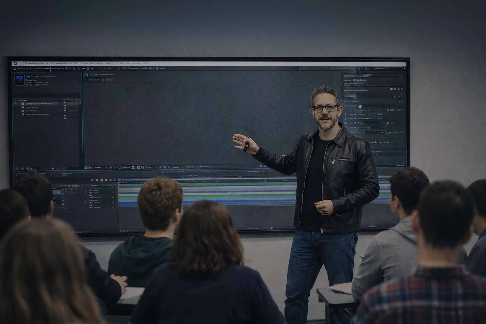 Marco Antunes ministrando aula técnica de edição e produção audiovisual no Senac